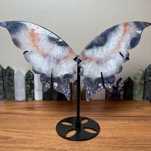 Blue Flower Agate Butterfly Wings & Stand